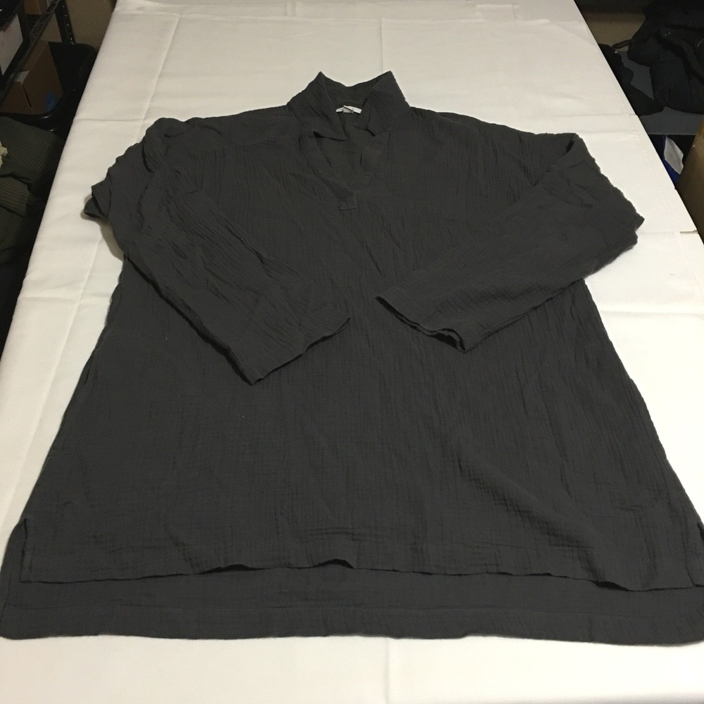 Pure Jill Tunic Women XL Tall Charcoal Grey Organic Cotton Gauze Long Sleeve